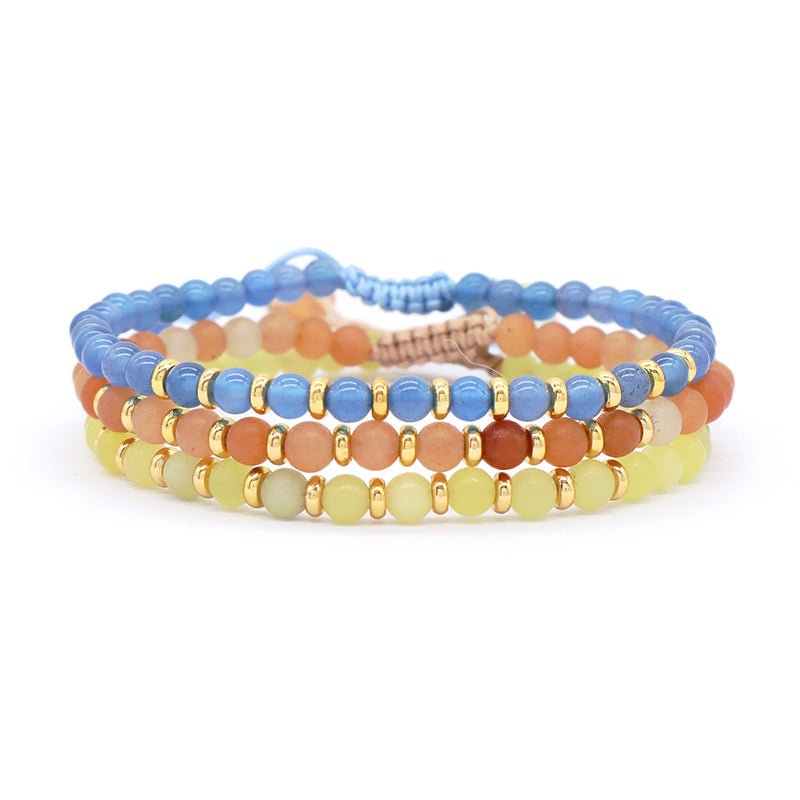 Custom Wholesale Gold Plated Beads OEM Handmade Braided Macrame 4mm Lemon Jade Red Aventurine Blue Agate Natural Stone Bracelet