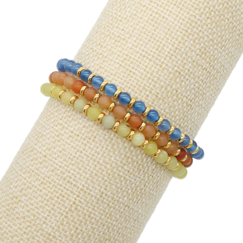 Custom Wholesale Gold Plated Beads OEM Handmade Braided Macrame 4mm Lemon Jade Red Aventurine Blue Agate Natural Stone Bracelet