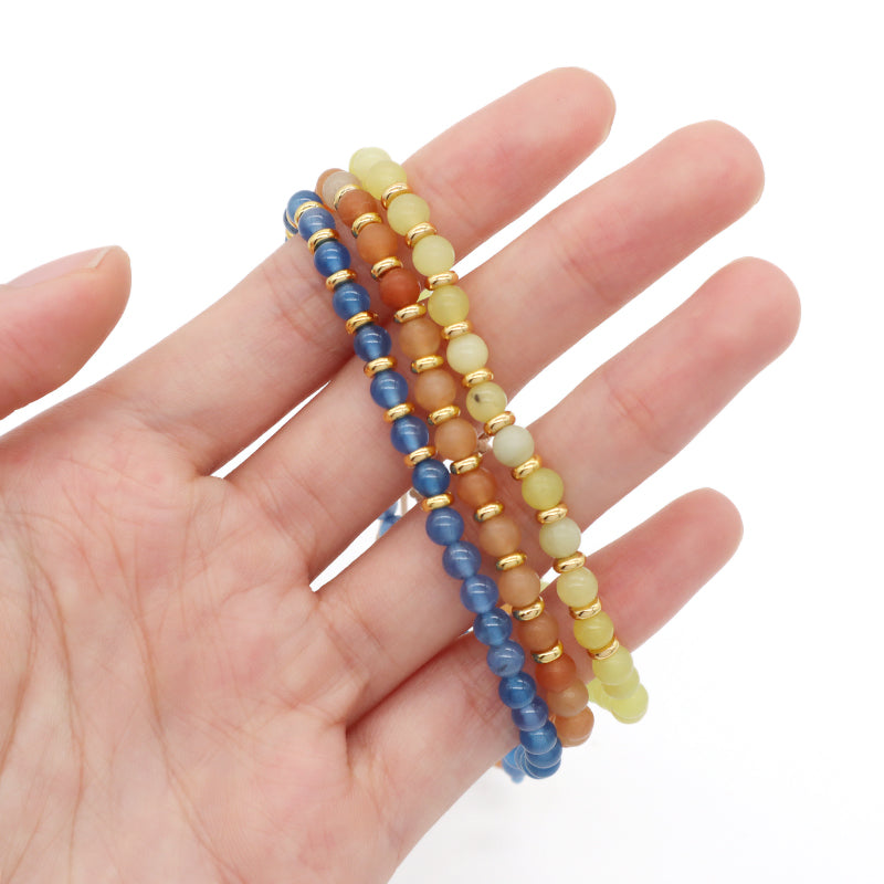 Custom Wholesale Gold Plated Beads OEM Handmade Braided Macrame 4mm Lemon Jade Red Aventurine Blue Agate Natural Stone Bracelet