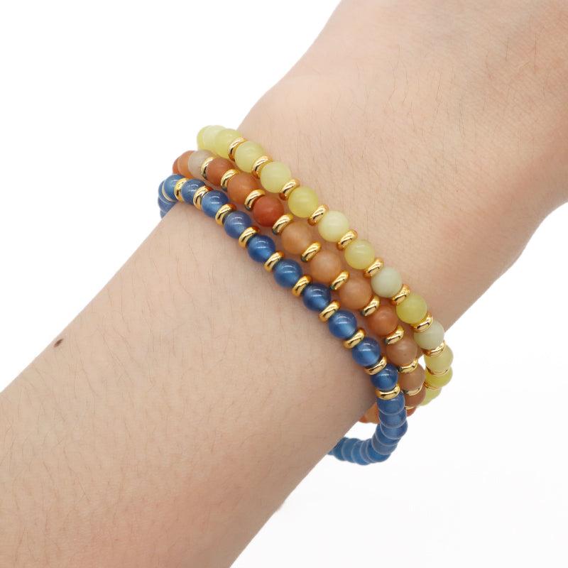 Custom Wholesale Gold Plated Beads OEM Handmade Braided Macrame 4mm Lemon Jade Red Aventurine Blue Agate Natural Stone Bracelet