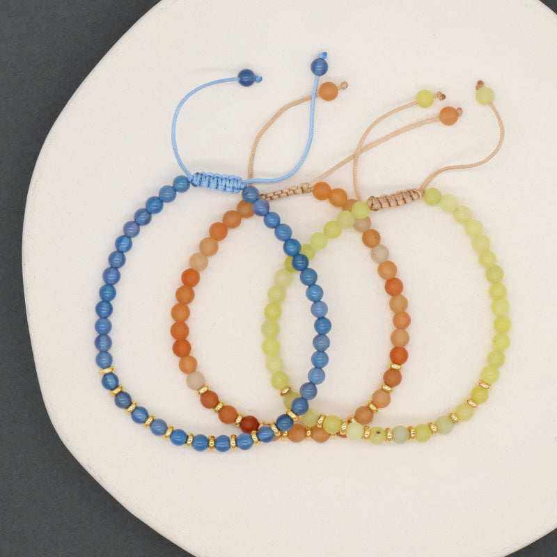 Custom Wholesale Gold Plated Beads OEM Handmade Braided Macrame 4mm Lemon Jade Red Aventurine Blue Agate Natural Stone Bracelet