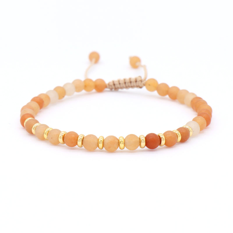 Custom Wholesale Gold Plated Beads OEM Handmade Braided Macrame 4mm Lemon Jade Red Aventurine Blue Agate Natural Stone Bracelet