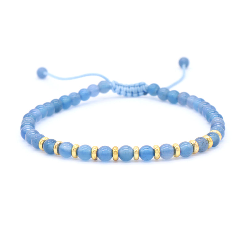 Custom Wholesale Gold Plated Beads OEM Handmade Braided Macrame 4mm Lemon Jade Red Aventurine Blue Agate Natural Stone Bracelet