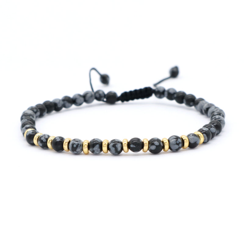 Adjustable Handmade OEM Woven Macrame Gold Plated Brass Charm 4mm Natural Stone Snowflake India Agate Tiger Eyes Beads Bracelet