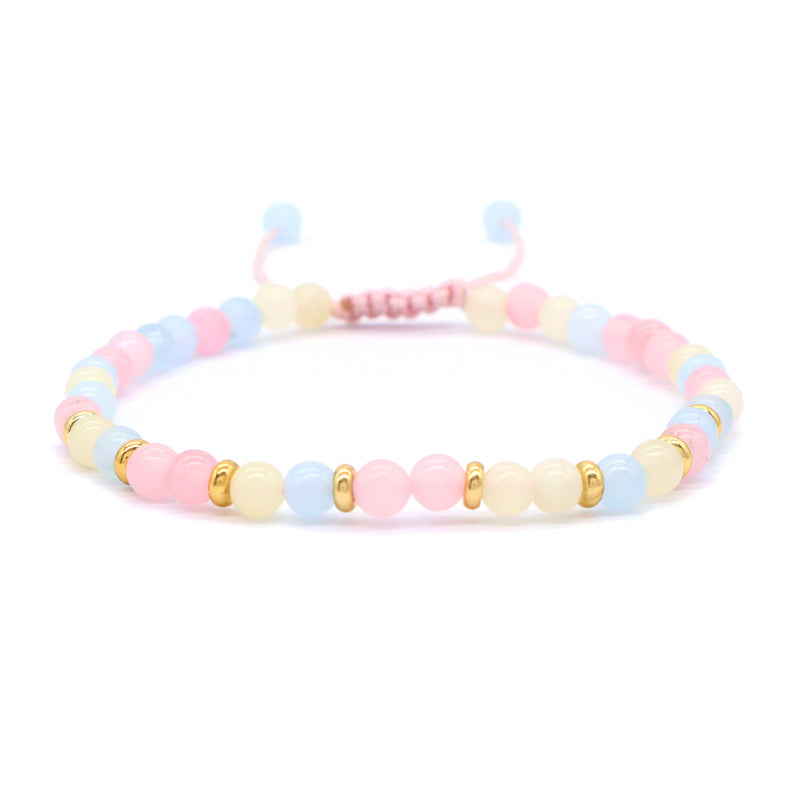 4mm Natural Stone Gold Plated Beads Adjustable Women Handmade OEM Woven Macrame Morgan Pink Aventurine Clear Quartz Bracelet