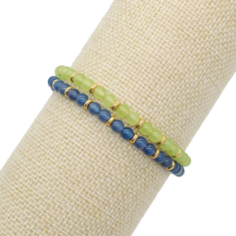Custom OEM Adjustable Gold Plated Brass Charm Handmade Woven Macrame 4mm Colorful Jade Blue Agate Natural Stone Beads Bracelet
