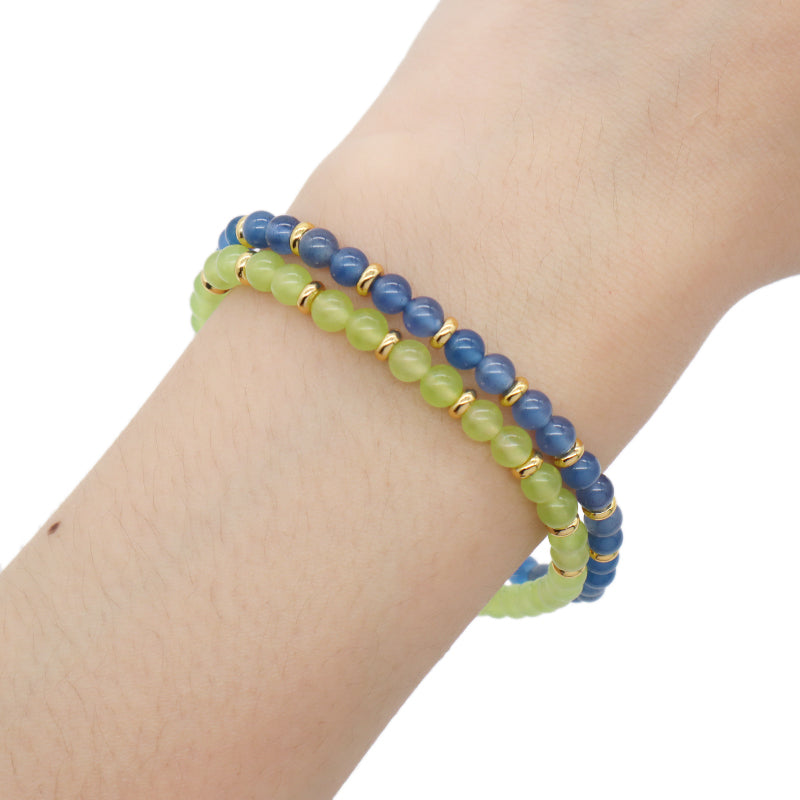 Custom OEM Adjustable Gold Plated Brass Charm Handmade Woven Macrame 4mm Colorful Jade Blue Agate Natural Stone Beads Bracelet