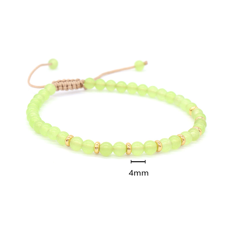 Custom OEM Adjustable Gold Plated Brass Charm Handmade Woven Macrame 4mm Colorful Jade Blue Agate Natural Stone Beads Bracelet