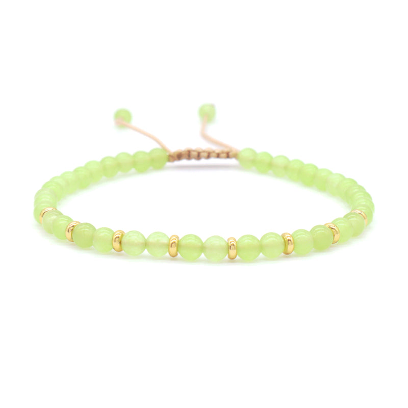 Custom OEM Adjustable Gold Plated Brass Charm Handmade Woven Macrame 4mm Colorful Jade Blue Agate Natural Stone Beads Bracelet