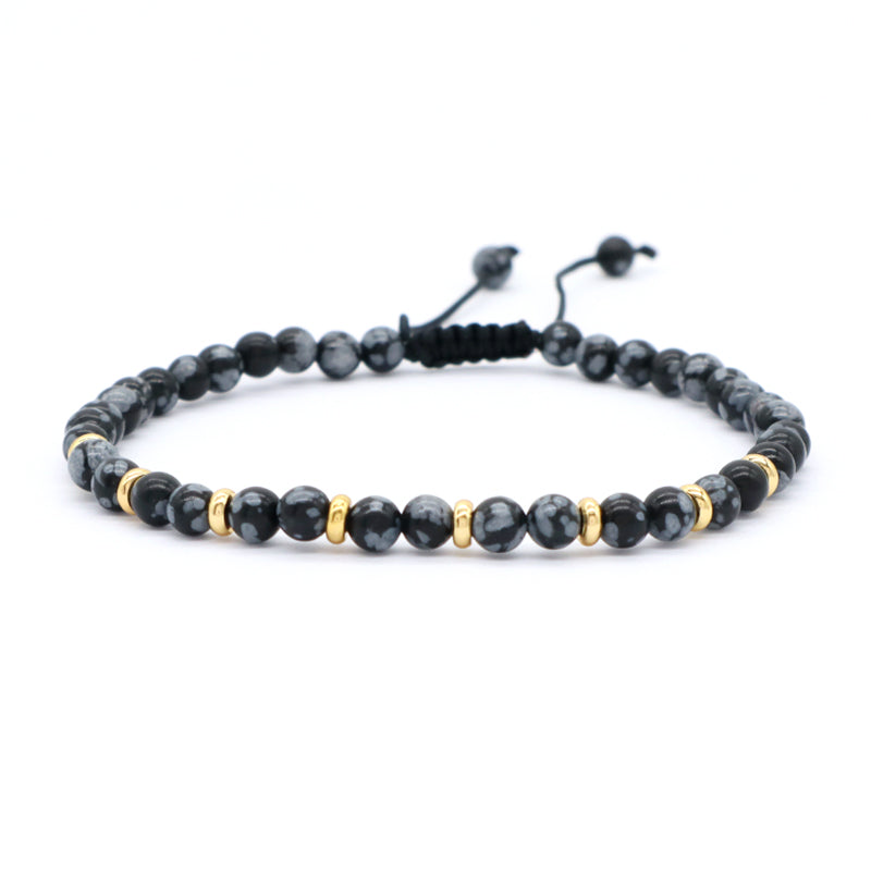 Gold Plated Charm Adjustable Handmade Woven Macrame 4mm Natural StoneSnowflake Bead Crazy Agate Lapis Green Tigers Eye Bracelet