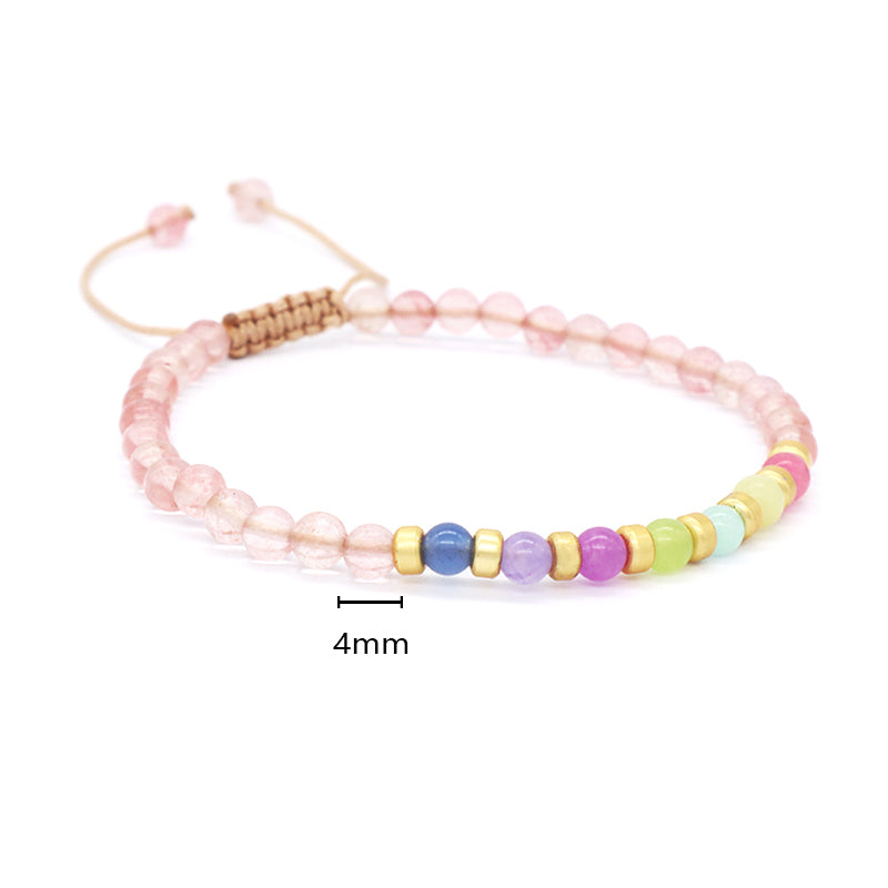 OEM Custom Bohemian Gold Plated Bead Handmade Woven Macrame 4mm Colorful Jade Watermelon Rhodochrosite Natural Stone Bracelet