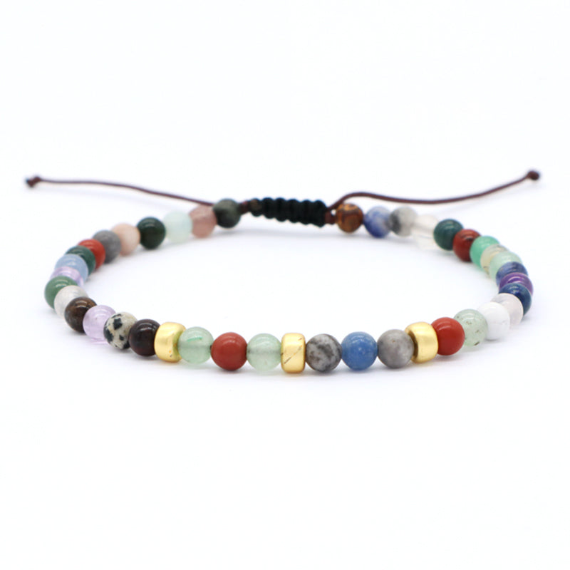 Adjustable OEM Custom Handmade Woven Bohemian Healing Energy 4mm Gold Plated Beads Natural Stone Macrame Bracelet For Men Women