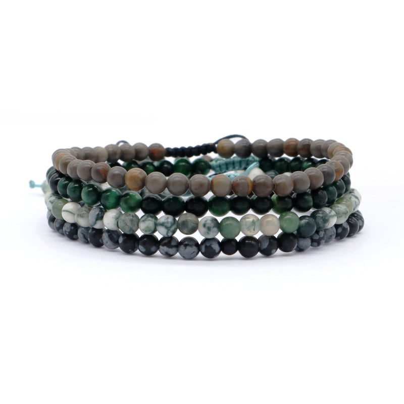 Custom Handmade Boho OEM Fashion Friendship Adjustable Woven Cord 4mm Natural Stone Beaded Macrame Knots Bracelet For Women Men