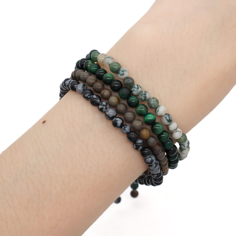 Custom Handmade Boho OEM Fashion Friendship Adjustable Woven Cord 4mm Natural Stone Beaded Macrame Knots Bracelet For Women Men