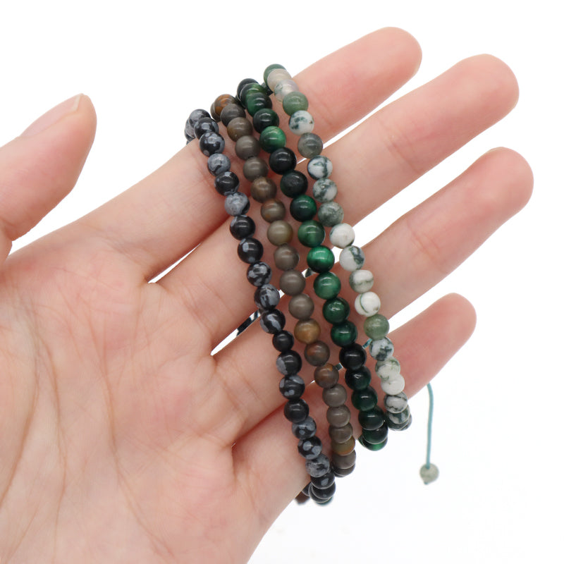 Custom Handmade Boho OEM Fashion Friendship Adjustable Woven Cord 4mm Natural Stone Beaded Macrame Knots Bracelet For Women Men