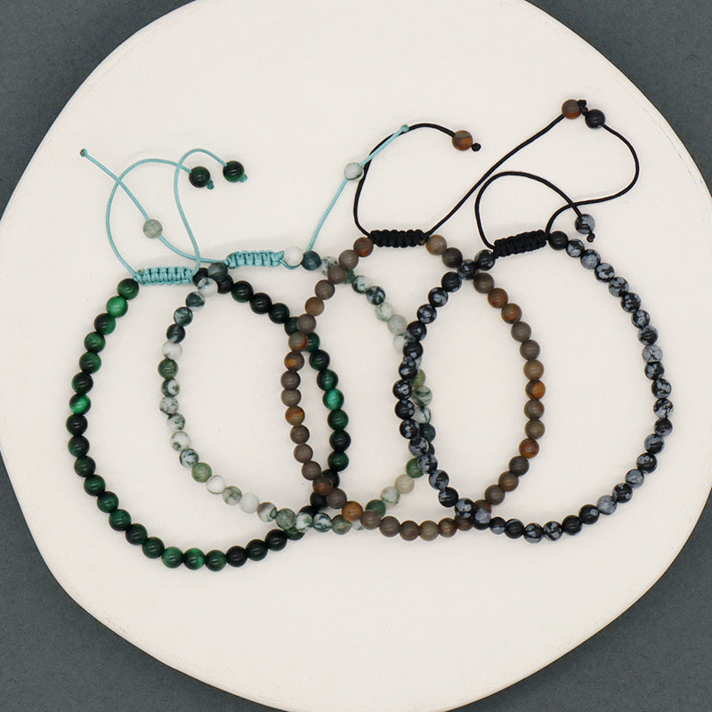 Custom Handmade Boho OEM Fashion Friendship Adjustable Woven Cord 4mm Natural Stone Beaded Macrame Knots Bracelet For Women Men