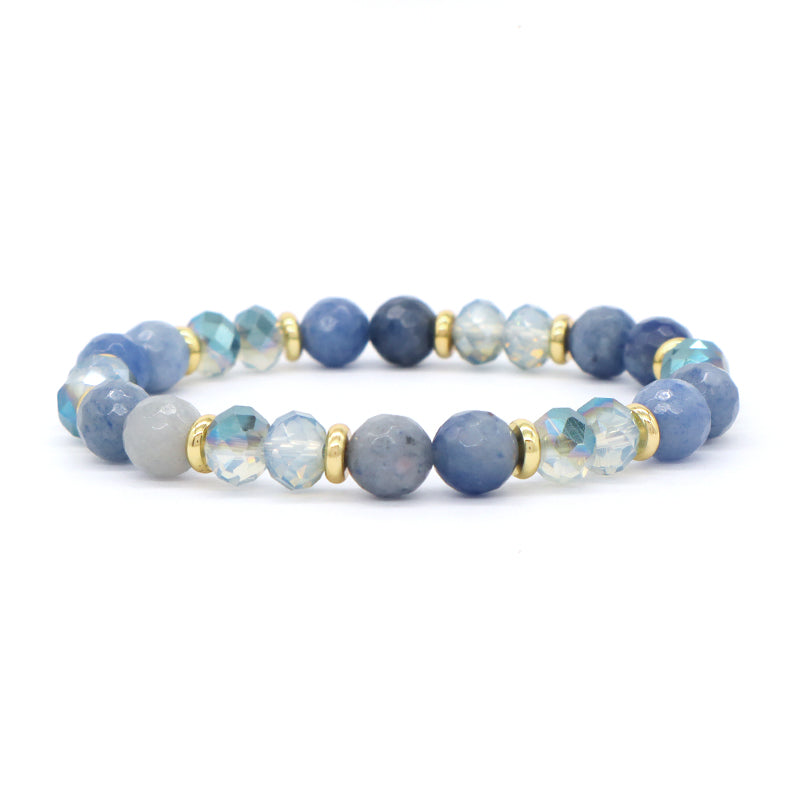 OEM Handmade Custom 8mm Glass Crystal Gold Plated Brass Beads Natural Stone Jewelry Stretch Faceted Blue Aventurine Bracelet