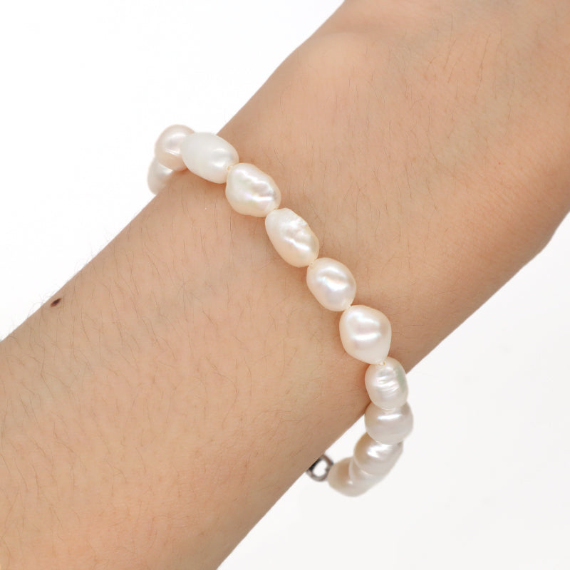Wholesale Custom Women Rhodium Gold Plated 925 Sterling Silver Beads Adjustable Handmade Pure Freshwater Baroque Pearl Bracelet