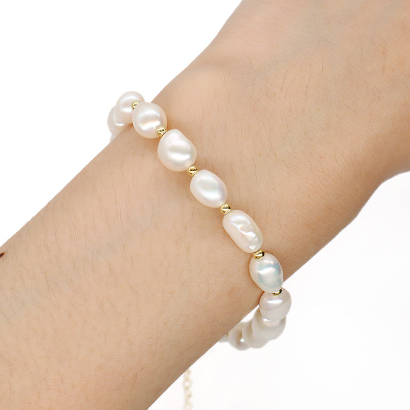 Wholesale Custom Women Rhodium Gold Plated 925 Sterling Silver Beads Adjustable Handmade Pure Freshwater Baroque Pearl Bracelet