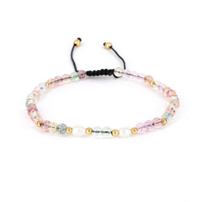 Custom Friendship Handmade Wholesale Freshwater Pearl Adjustable Gemstone Healing Woven 4mm Natural Stone Beaded Macrame Bracelet