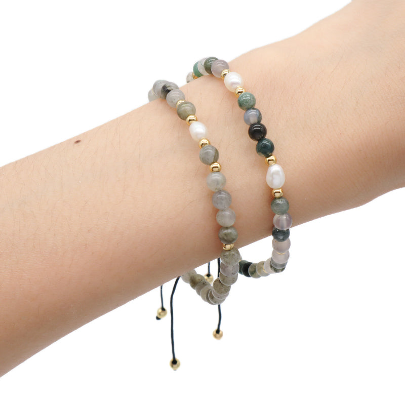 Friendship Wholesale Custom Handmade Freshwater Pearl Gemstone Natural Stone Beads Woven Adjustable Macrame Bracelet For Women