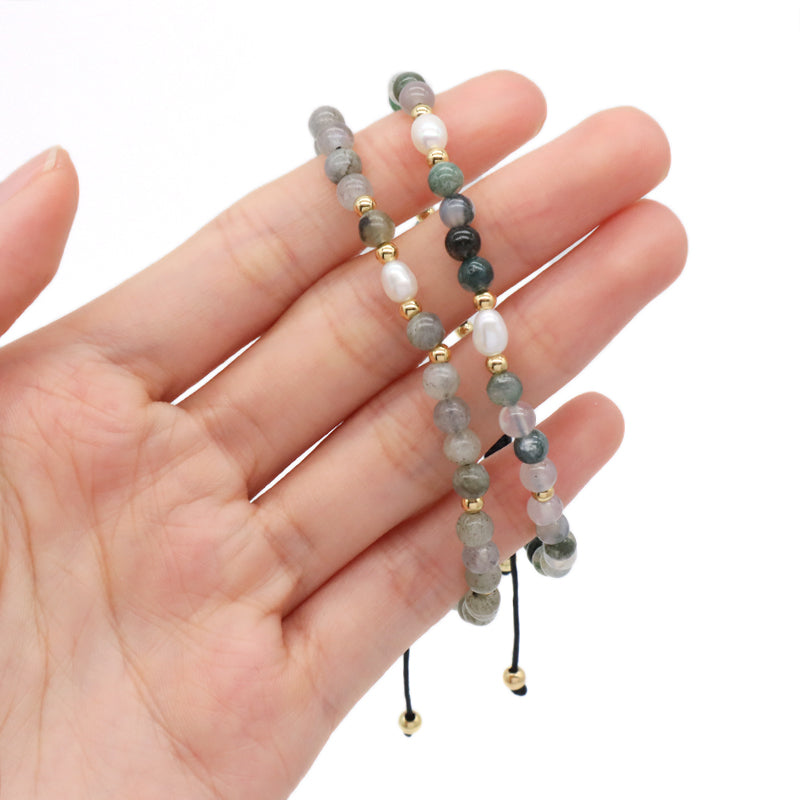 Friendship Wholesale Custom Handmade Freshwater Pearl Gemstone Natural Stone Beads Woven Adjustable Macrame Bracelet For Women