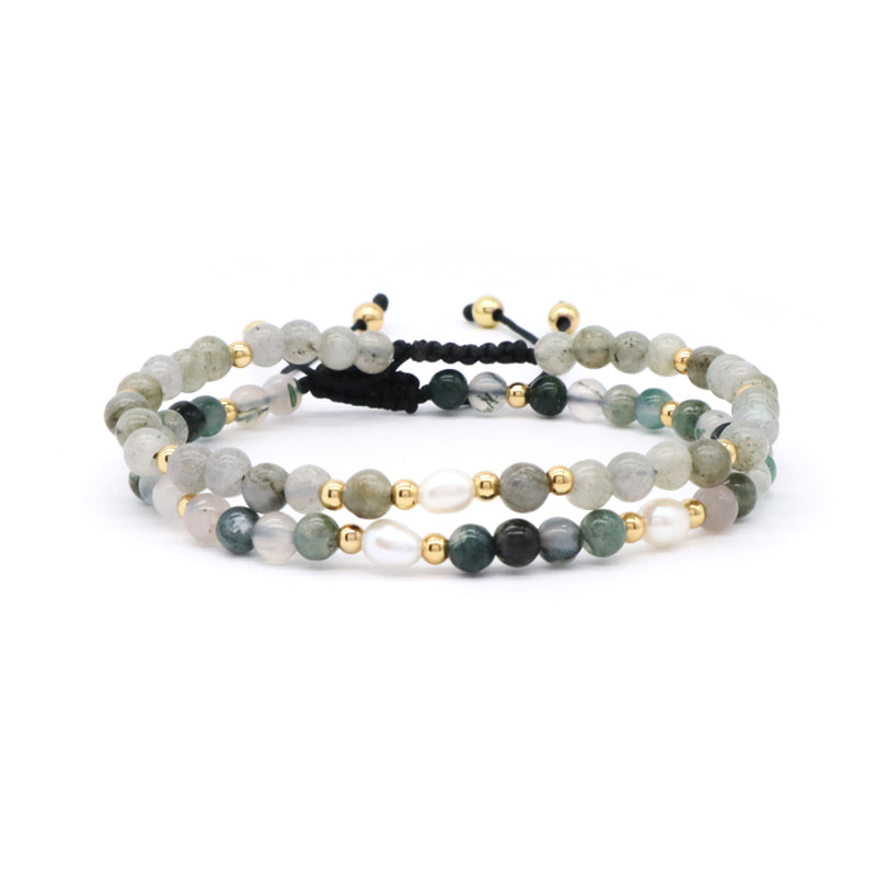 Friendship Wholesale Custom Handmade Freshwater Pearl Gemstone Natural Stone Beads Woven Adjustable Macrame Bracelet For Women