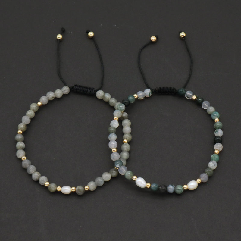 Friendship Wholesale Custom Handmade Freshwater Pearl Gemstone Natural Stone Beads Woven Adjustable Macrame Bracelet For Women