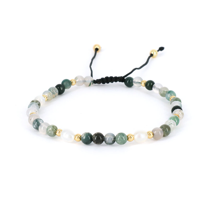 Friendship Wholesale Custom Handmade Freshwater Pearl Gemstone Natural Stone Beads Woven Adjustable Macrame Bracelet For Women