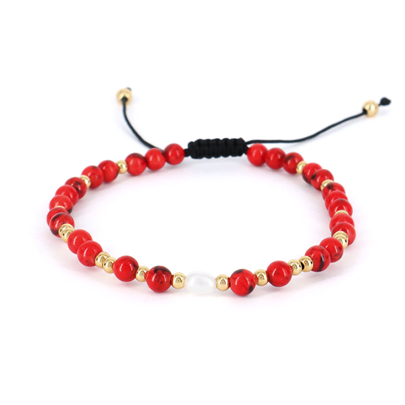 4mm Gemstone Natural Stone Bead Friendship Wholesale Women Customized Handmade Freshwater Pearl Woven Adjustable Macrame Bracelet