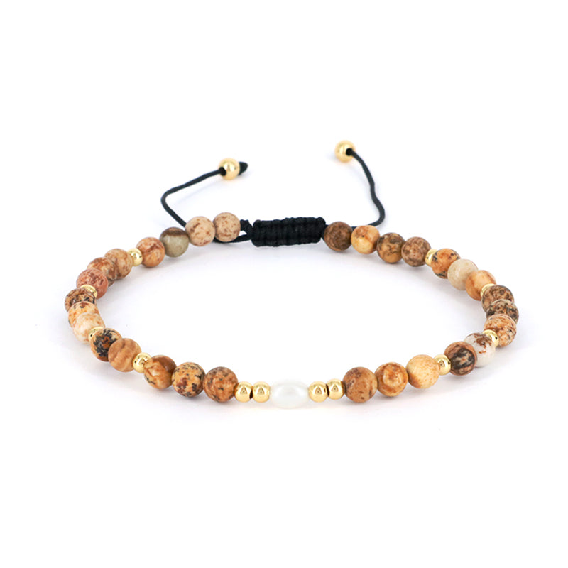 5mm Gemstone Natural Stone Gold Plated Bead Woven Cord Customized Handmade Freshwater Pearl Adjustable Macrame Knot Bracelet