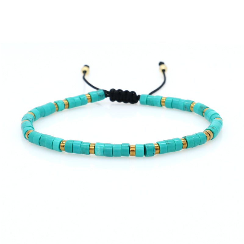 Wholesale Custom Friendship Handmade Bohemia Women Braided Adjustable Gold Plated Hematite Beaded Natural Stone Macrame Bracelet