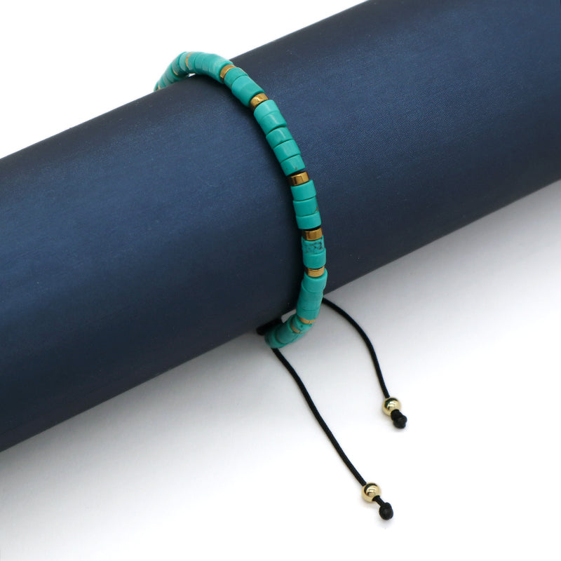 Wholesale Custom Friendship Handmade Bohemia Women Braided Adjustable Gold Plated Hematite Beaded Natural Stone Macrame Bracelet