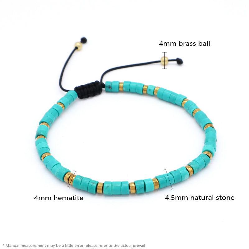 Wholesale Custom Friendship Handmade Bohemia Women Braided Adjustable Gold Plated Hematite Beaded Natural Stone Macrame Bracelet