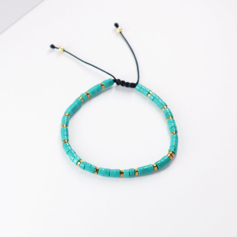 Wholesale Custom Friendship Handmade Bohemia Women Braided Adjustable Gold Plated Hematite Beaded Natural Stone Macrame Bracelet