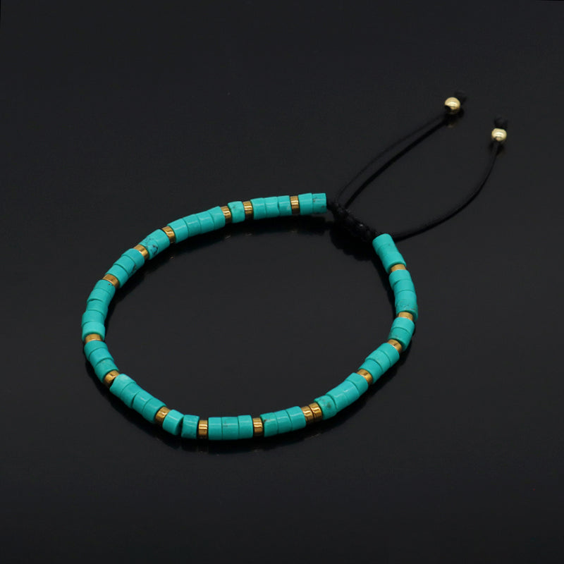 Wholesale Custom Friendship Handmade Bohemia Women Braided Adjustable Gold Plated Hematite Beaded Natural Stone Macrame Bracelet