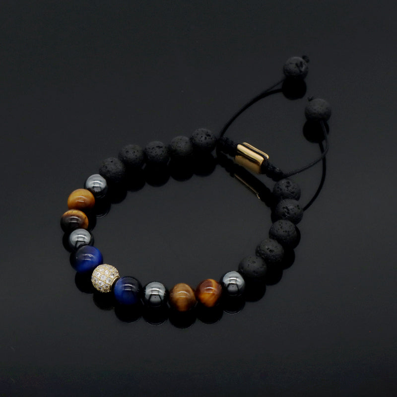 Custom Mix Adjustable CZ Handmade Fashion Jewelry Latest 8mm Tiger Eye Lava Stone Beads Natural Stone Macrame Knots Bracelet