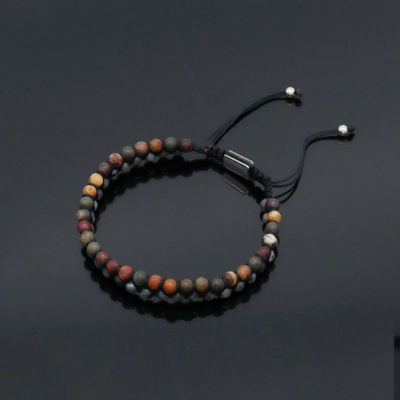 Wholesale Custom Adjustable 4MM Handmade Woven Stainless Steel Natural Stone Gemstone Beaded Macrame Knots Bracelet For Women