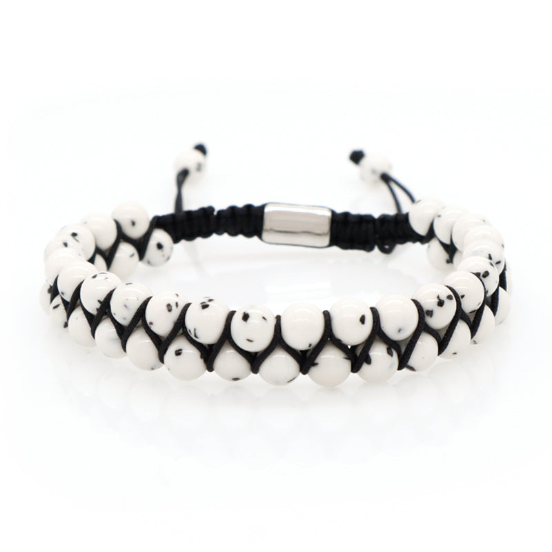 Wholesale 6mm Natural Gemstone Bangles Custom Boho Handmade Adjustable Woven Stainless Steel Stone Beaded Macrame Knots Bracelet