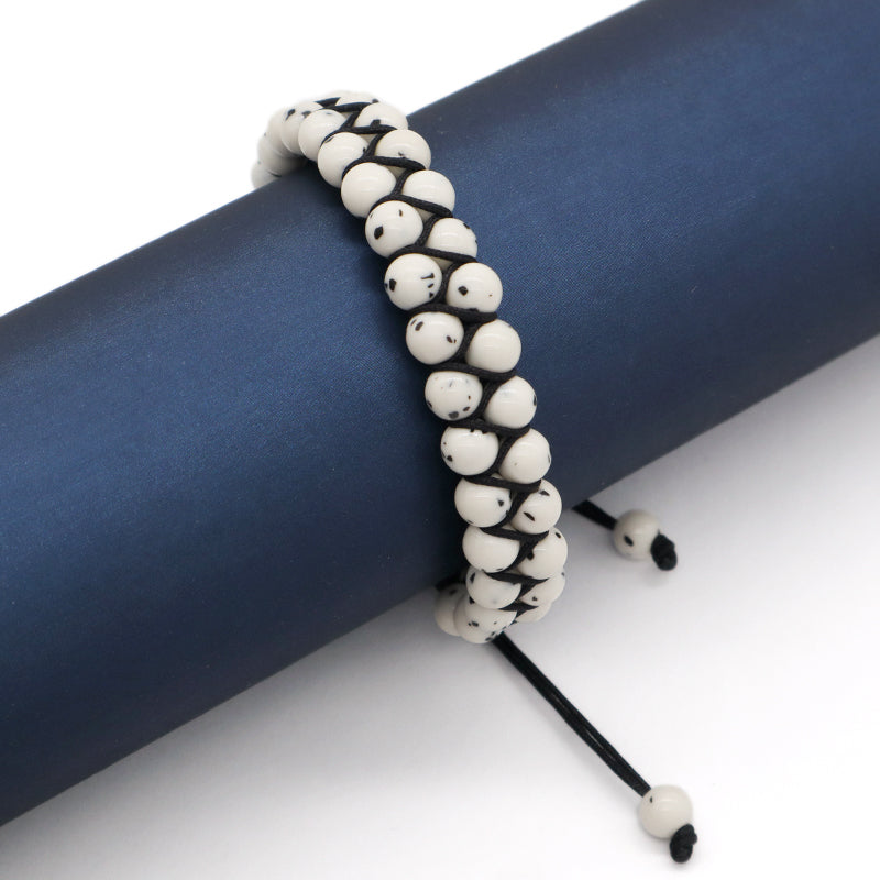 Wholesale 6mm Natural Gemstone Bangles Custom Boho Handmade Adjustable Woven Stainless Steel Stone Beaded Macrame Knots Bracelet