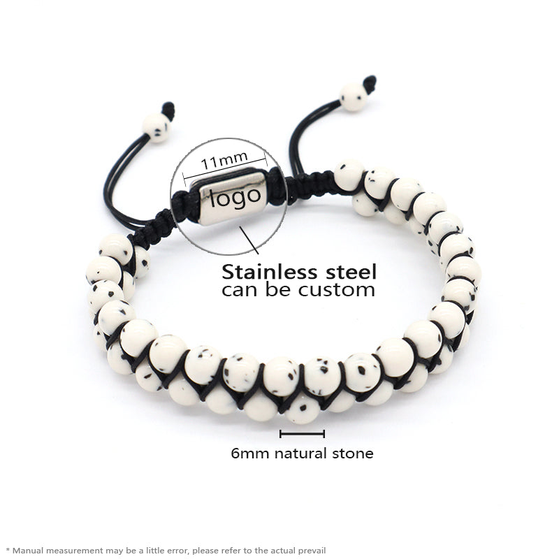 Wholesale 6mm Natural Gemstone Bangles Custom Boho Handmade Adjustable Woven Stainless Steel Stone Beaded Macrame Knots Bracelet