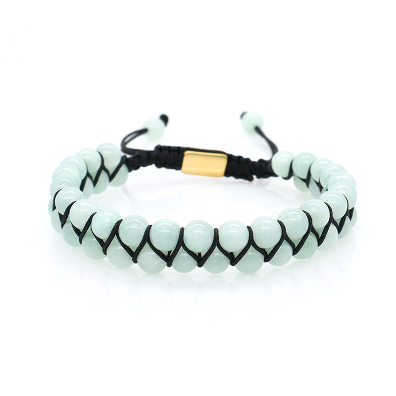 Custom Boho Handmade Women Adjustable Wholesale 6mm Gemstone Macrame Knots Woven Stainless Steel Natural Healing Stone Bracelet