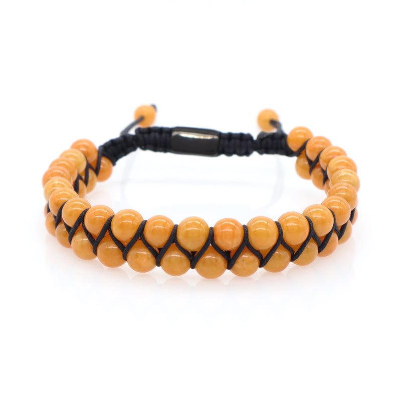 Best Selling Double Layer 6mm Natural Stone Beaded Gemstone Adjustable Woven Stainless Steel Macrame Knots Handmade Yoga Bracelet