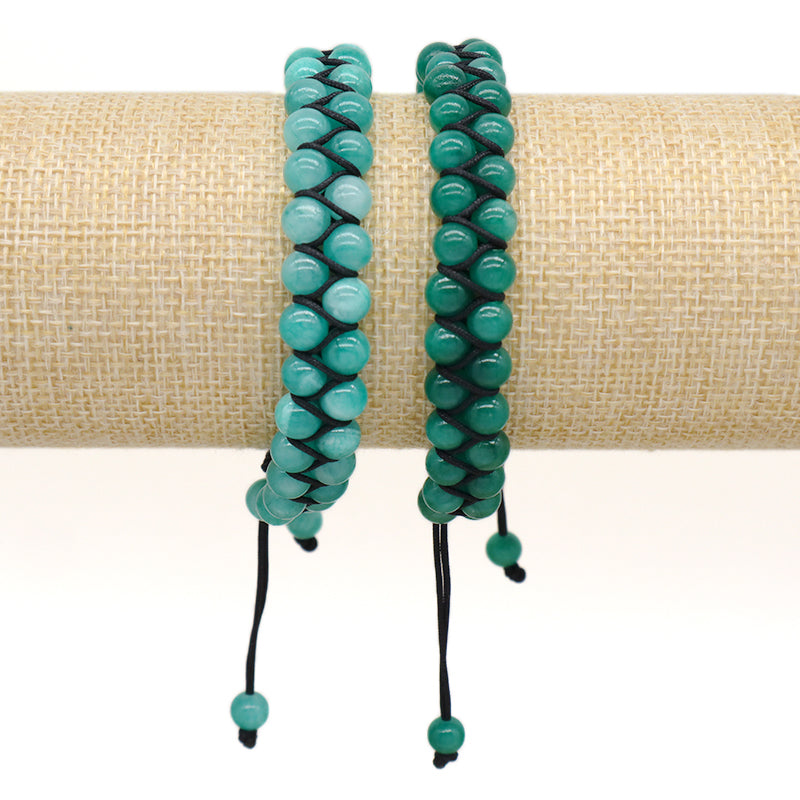 Natural Gemstone Beads Double Layer Healing 6mm Stone Adjustable Woven Stainless Steel Handmade Macrame Knots Yoga Bracelet