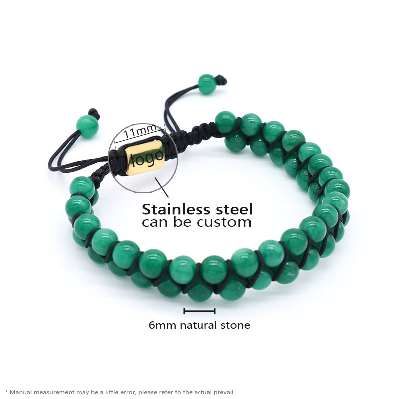 Natural Gemstone Beads Double Layer Healing 6mm Stone Adjustable Woven Stainless Steel Handmade Macrame Knots Yoga Bracelet