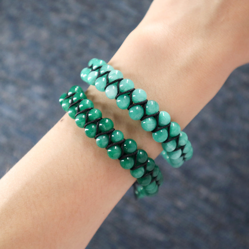 Natural Gemstone Beads Double Layer Healing 6mm Stone Adjustable Woven Stainless Steel Handmade Macrame Knots Yoga Bracelet