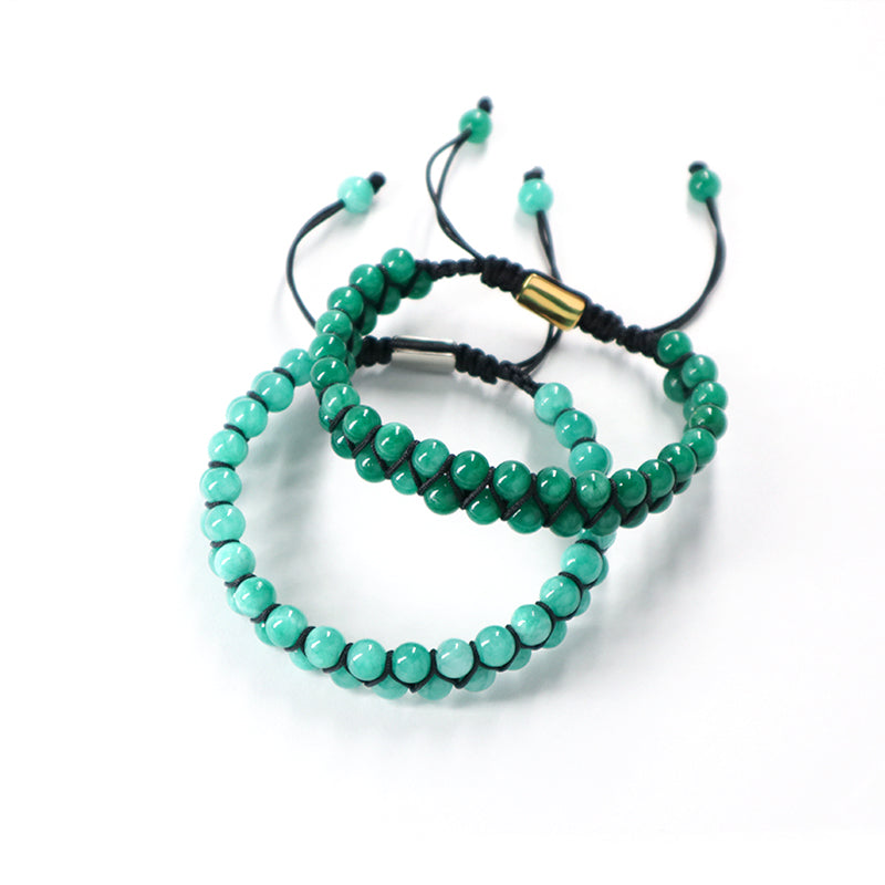 Natural Gemstone Beads Double Layer Healing 6mm Stone Adjustable Woven Stainless Steel Handmade Macrame Knots Yoga Bracelet