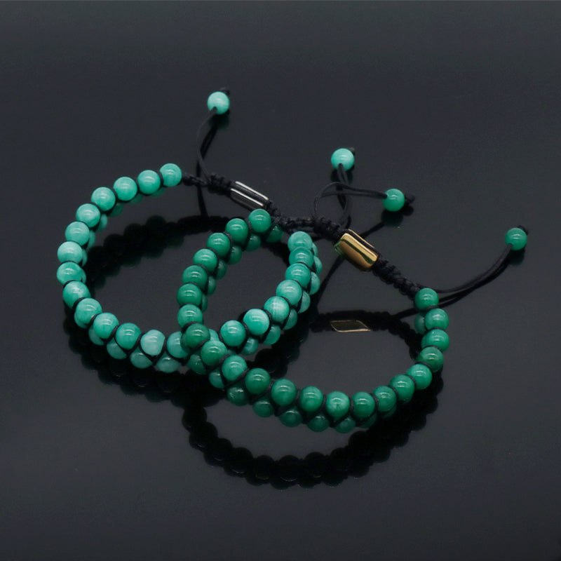 Natural Gemstone Beads Double Layer Healing 6mm Stone Adjustable Woven Stainless Steel Handmade Macrame Knots Yoga Bracelet