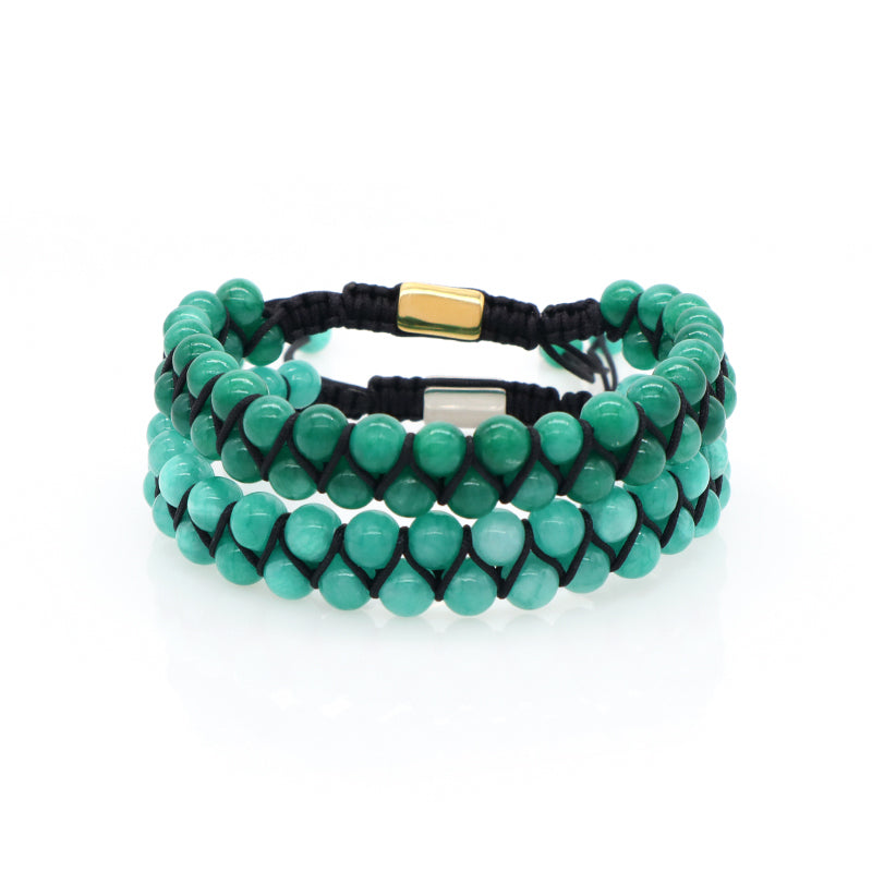 Natural Gemstone Beads Double Layer Healing 6mm Stone Adjustable Woven Stainless Steel Handmade Macrame Knots Yoga Bracelet