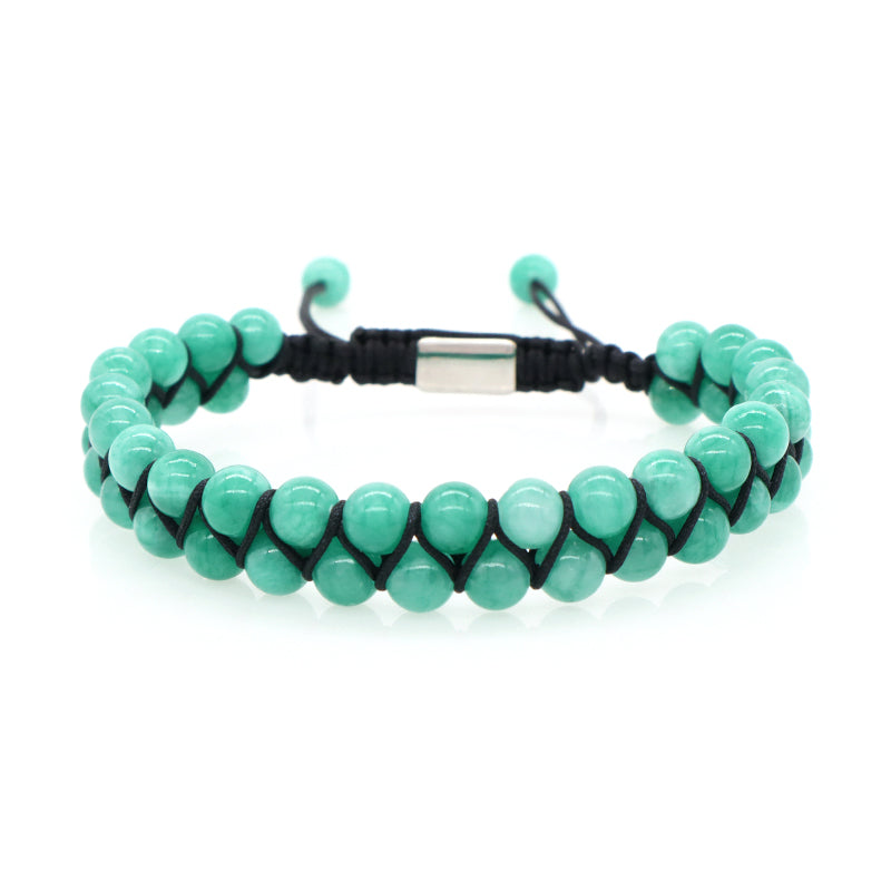 Natural Gemstone Beads Double Layer Healing 6mm Stone Adjustable Woven Stainless Steel Handmade Macrame Knots Yoga Bracelet